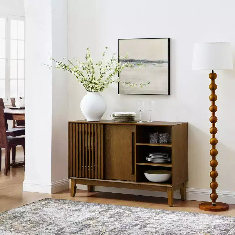 Bahut-buffet de 120 cm avec rangements, bahut-buffet de ferme cannelé avec 2 portes et pieds en bois massif, meuble console média