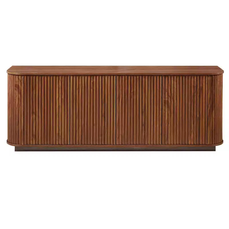 Homy Casa Buffet de Rangement Moderne Cannelé à 4 Portes avec Étagères Réglables, Noyer