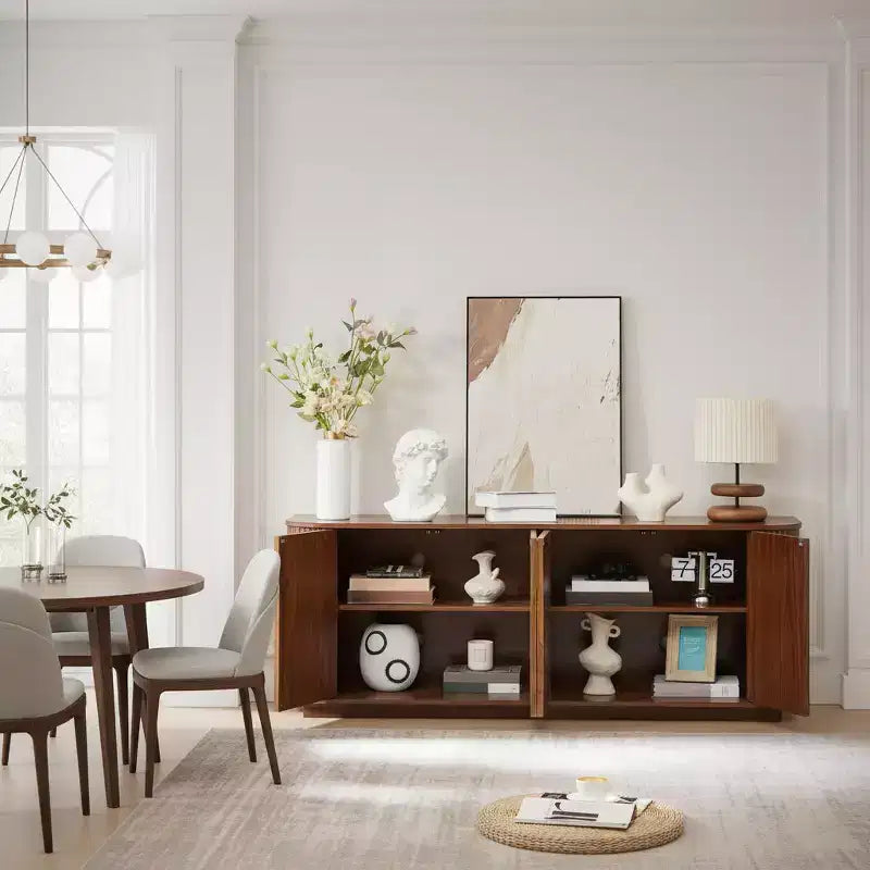Homy Casa Buffet de Rangement Moderne Cannelé à 4 Portes avec Étagères Réglables, Noyer
