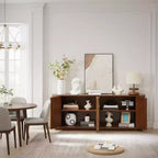Homy Casa Buffet de Rangement Moderne Cannelé à 4 Portes avec Étagères Réglables, Noyer
