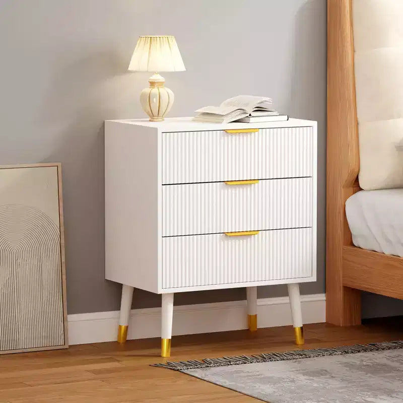 Commode à 3 tiroirs cannelés COZONY, commode de rangement moderne pour chambre à coucher avec cadre en bois, table de chevet compacte pour chambre à coucher et salon