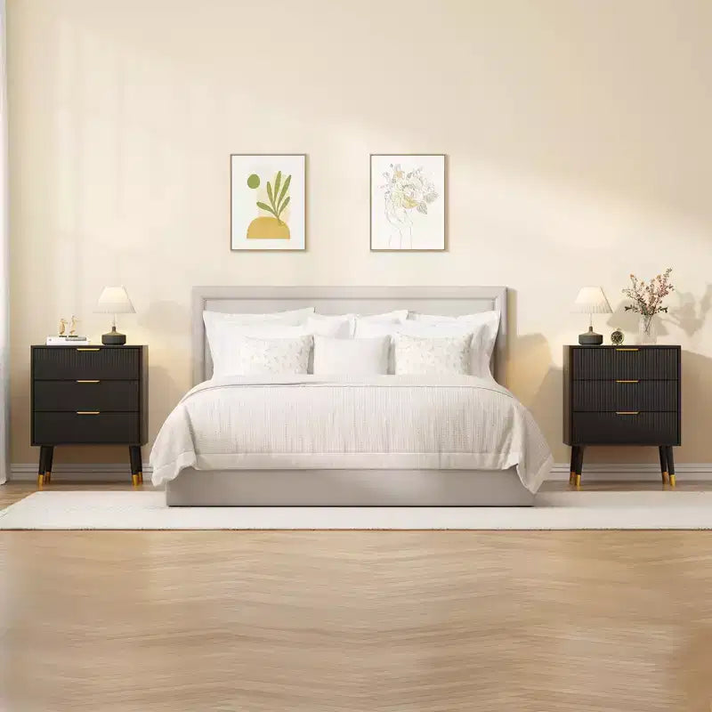 Commode à 3 tiroirs cannelés COZONY, commode de rangement moderne pour chambre à coucher avec cadre en bois, table de chevet compacte pour chambre à coucher et salon
