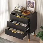 Commode à 3 tiroirs cannelés COZONY, commode de rangement moderne pour chambre à coucher avec cadre en bois, table de chevet compacte pour chambre à coucher et salon