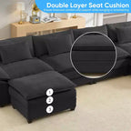 Mjkone Canapé modulaire surdimensionné de 396 cm, en forme de U avec 2 poufs, canapé 6 places en chenille avec assise profonde