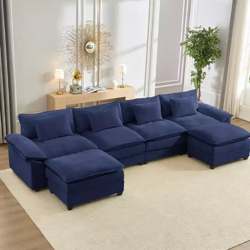 Mjkone Canapé modulaire surdimensionné de 396 cm, en forme de U avec 2 poufs, canapé 6 places en chenille avec assise profonde