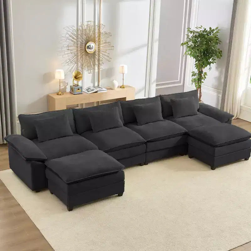 Mjkone Canapé modulaire surdimensionné de 396 cm, en forme de U avec 2 poufs, canapé 6 places en chenille avec assise profonde