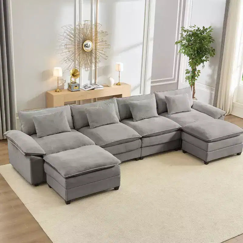 Mjkone Canapé modulaire surdimensionné de 396 cm, en forme de U avec 2 poufs, canapé 6 places en chenille avec assise profonde