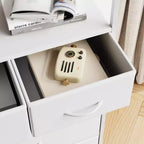 Commode à 5 tiroirs, Commode haute pour chambre à coucher, Organiseur de rangement avec bacs en tissu, Plateau en bois, Cadre en acier robuste, Poignée facile à tirer, Couloir, Blanc