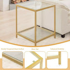 HYLEORY Table d'appoint carrée à 2 niveaux en verre trempé de 50 cm, avec cadre en métal, pour salon ou chambre à coucher