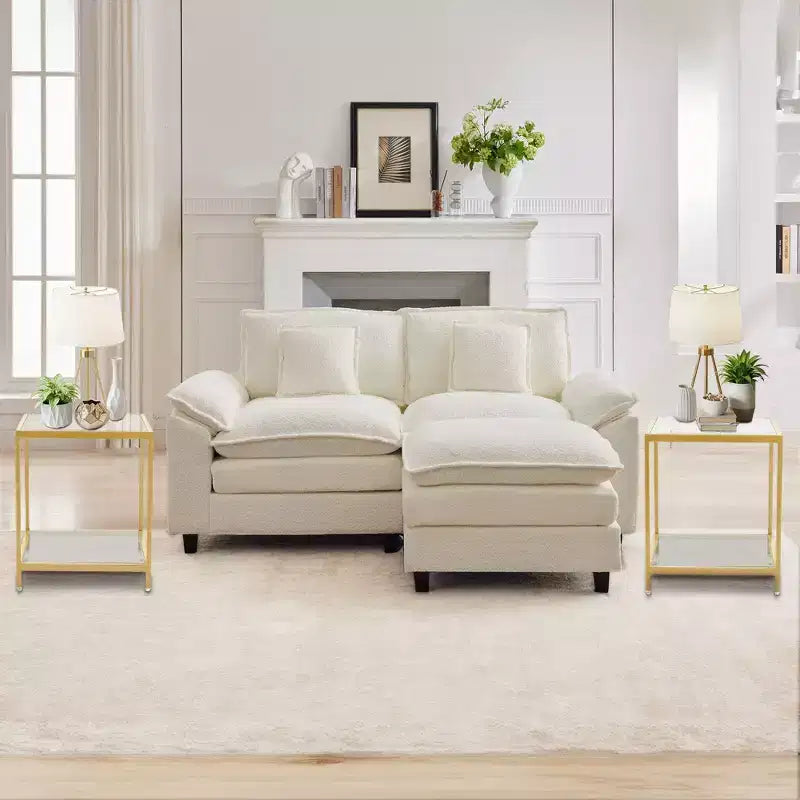 HYLEORY Table d'appoint carrée à 2 niveaux en verre trempé de 50 cm, avec cadre en métal, pour salon ou chambre à coucher