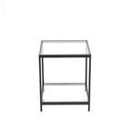HYLEORY Table d'appoint carrée à 2 niveaux en verre trempé de 50 cm, avec cadre en métal, pour salon ou chambre à coucher