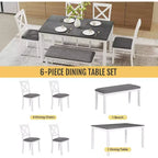 Ensemble de salle à manger Zevemomo 6 pièces en bois massif, comprenant 1 table à manger, 4 chaises rembourrées et 1 banc, pour salle à manger, cuisine, , Blanc diamant