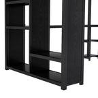 Lit mezzanine métallique Bellemave Queen Size avec bureau et armoire, étagères de rangement et garde-corps, noir