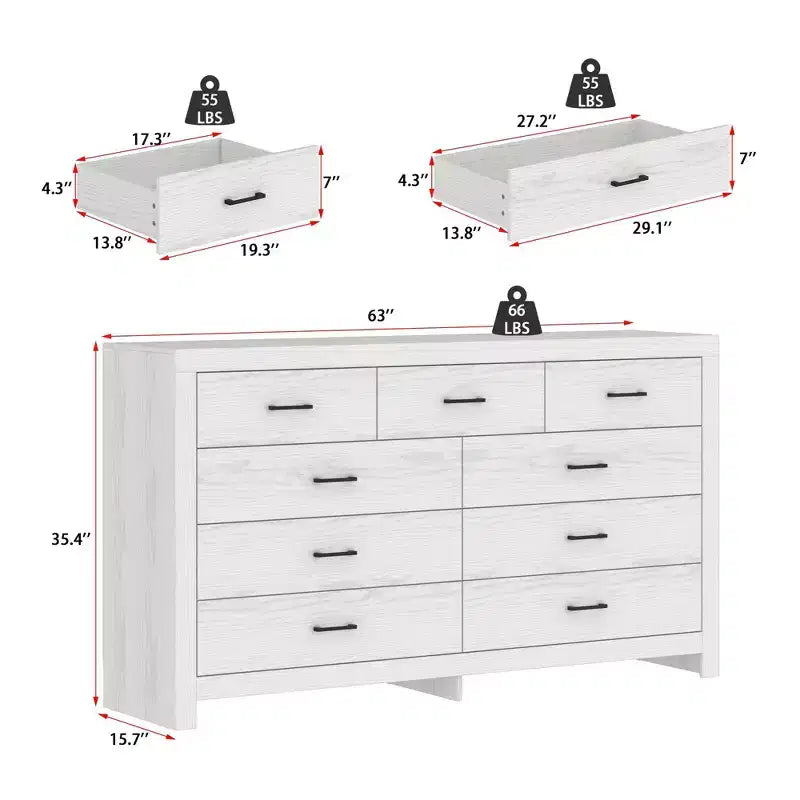 Commode de rangement rustique Famapy à 9 tiroirs, compartiments, construction robuste, tiroirs spacieux