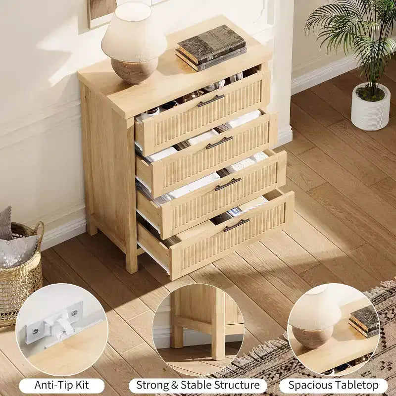 Commode de chambre encastrée, Meuble de coiffeuse, Commode haute de 90 cm avec 4 tiroirs et rangement pour vêtements pour chambre à coucher, salon