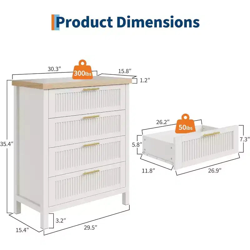Commode de chambre encastrée, Meuble de coiffeuse, Commode haute de 90 cm avec 4 tiroirs et rangement pour vêtements pour chambre à coucher, salon
