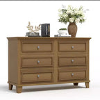 Commode marron de style ferme pour chambre à coucher avec 6 tiroirs, commode double meuble TV avec poignée vintage, commodes et chiffonniers larges en bois