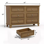 Commode marron de style ferme pour chambre à coucher avec 6 tiroirs, commode double meuble TV avec poignée vintage, commodes et chiffonniers larges en bois