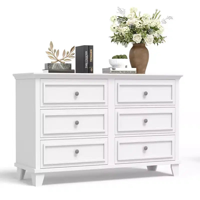 Commode marron de style ferme pour chambre à coucher avec 6 tiroirs, commode double meuble TV avec poignée vintage, commodes et chiffonniers larges en bois