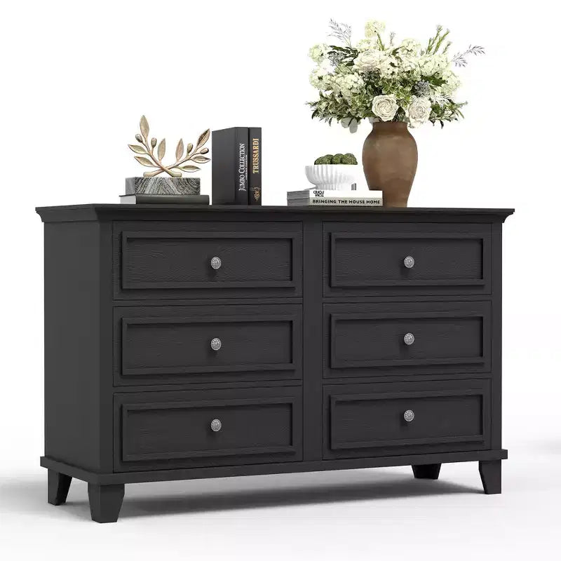 Commode marron de style ferme pour chambre à coucher avec 6 tiroirs, commode double meuble TV avec poignée vintage, commodes et chiffonniers larges en bois