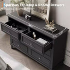 Commode marron de style ferme pour chambre à coucher avec 6 tiroirs, commode double meuble TV avec poignée vintage, commodes et chiffonniers larges en bois