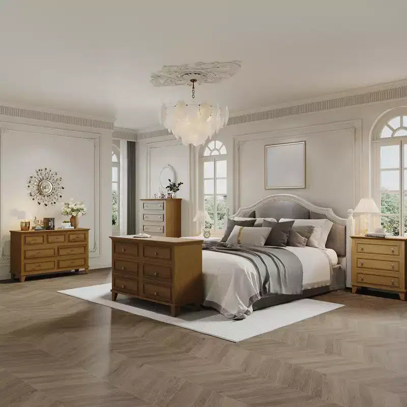 Commode marron de style ferme pour chambre à coucher avec 6 tiroirs, commode double meuble TV avec poignée vintage, commodes et chiffonniers larges en bois