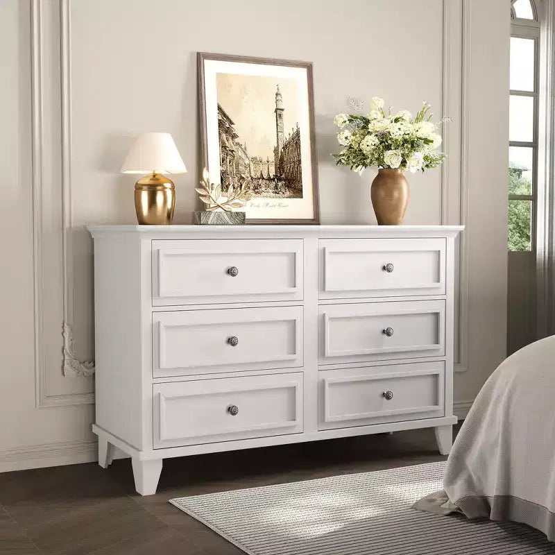 Commode marron de style ferme pour chambre à coucher avec 6 tiroirs, commode double meuble TV avec poignée vintage, commodes et chiffonniers larges en bois
