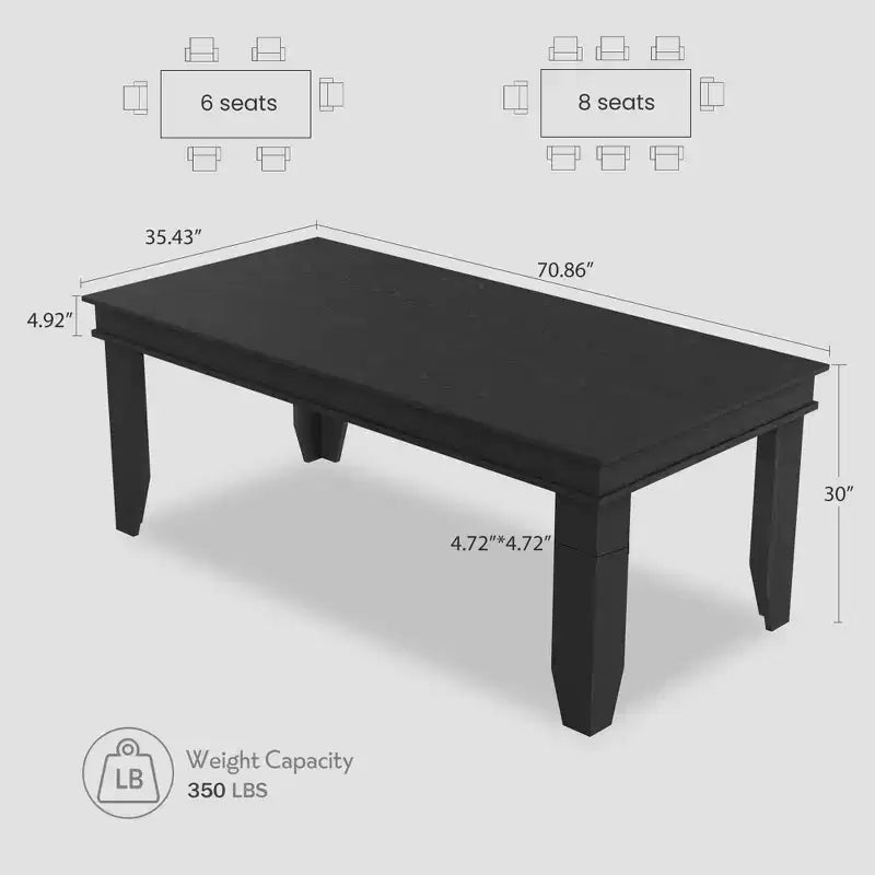 Table de salle à manger extensible pour 6 à 10 personnes, 160-220 cm, de style rustique avec cadre en bois robuste, grande table rectangulaire pour salle à manger.