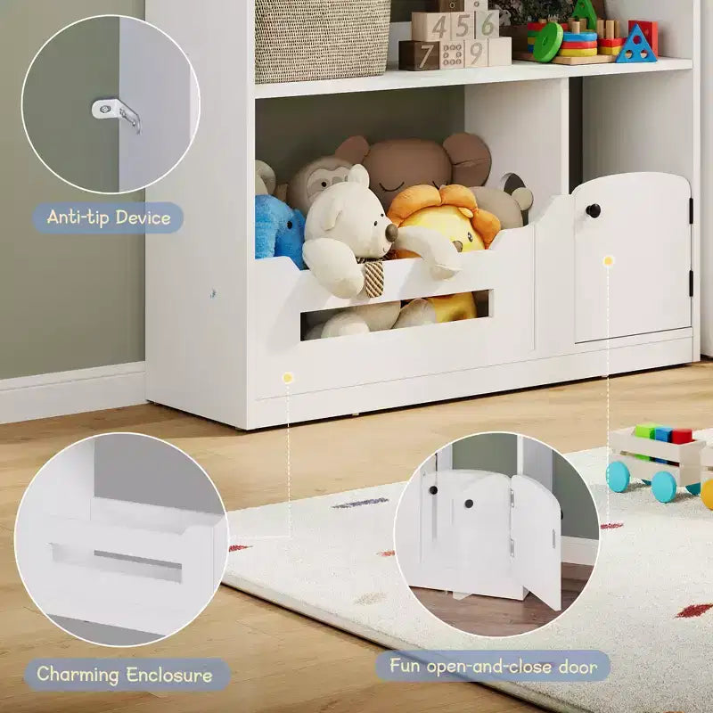 Étagère à livres pour enfants, étagère de rangement en forme de maison, bibliothèque en bois pour tout-petits avec lumière à détecteur de mouvement pour enfants, étagère bibliothèque de maison de poupée pour salle de jeux, chambre à coucher