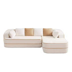 Canapé 106 sans accoudoirs en tissu Teddy 32D, design contrasté, canapé douillet et moelleux avec méridienne en L, pour salon