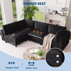 Acekool 134 Canapé d'angle modulable, canapé 4 places en velours en forme de L avec coussins haute densité, canapé nuage rembourré, noir