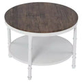25.2in Double-layer Round Dark Walnut-colored Black-veined MDF Panel, White Wrinkled Baked Iron Frame, Industrial Style Coffee Table