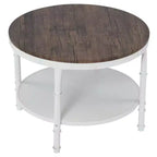 25.2in Double-layer Round Dark Walnut-colored Black-veined MDF Panel, White Wrinkled Baked Iron Frame, Industrial Style Coffee Table