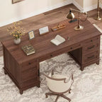 Bureau de direction avec tiroirs de classement, bureau de télétravail style ferme avec station de recharge, bureau d'ordinateur en bois de 152 cm avec armoire de rangement pour le travail et les études