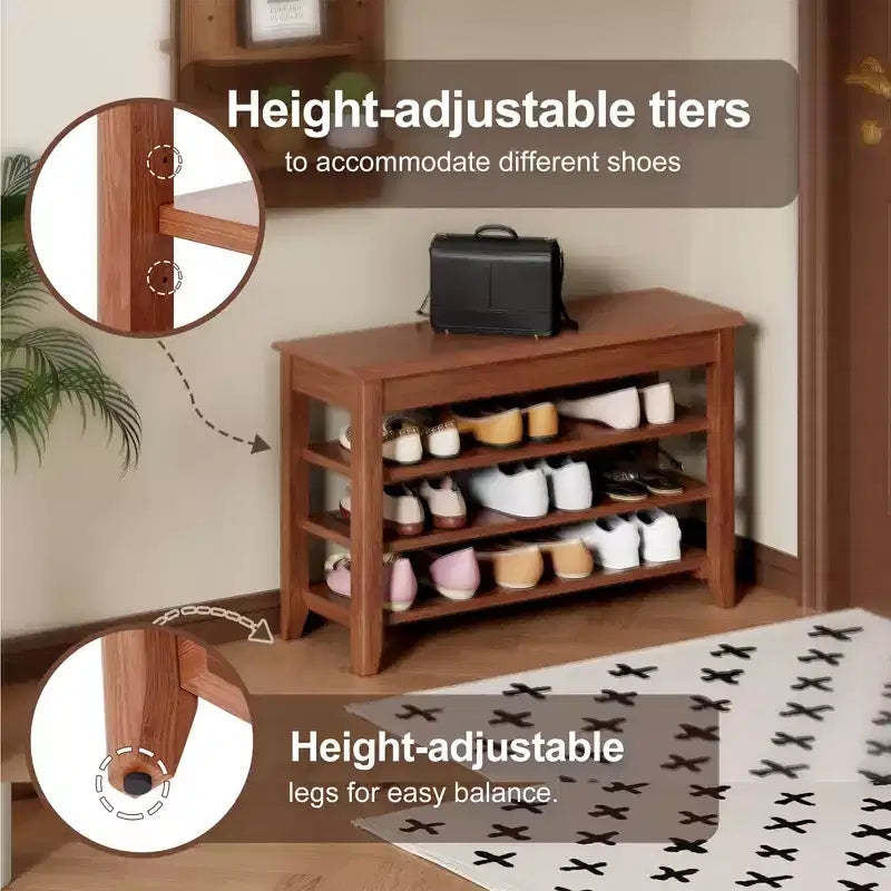 Banc de rangement pour chaussures GDFStudio Alistair en bois d'hévéa, style moderne du milieu du siècle