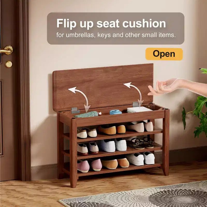 Banc de rangement pour chaussures GDFStudio Alistair en bois d'hévéa, style moderne du milieu du siècle