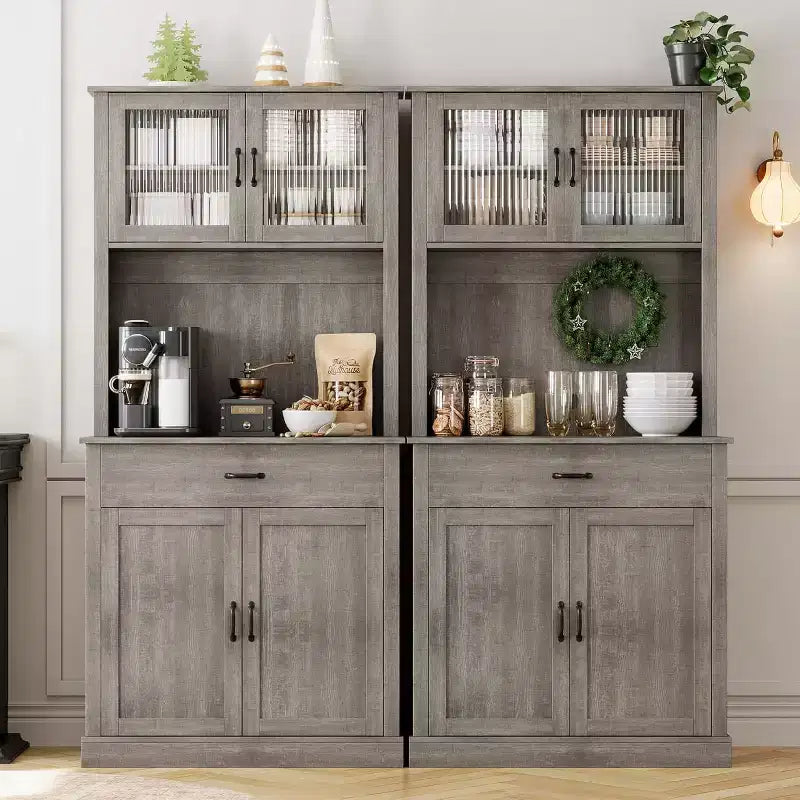 Meuble de cuisine de 71 po avec support pour micro-ondes, buffet autoportant avec portes et étagères pour salle à manger