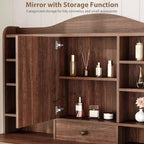 Coiffeuse de maquillage 47" avec miroir et lumières, grande table de maquillage avec 10 tiroirs et 8 rangements ouverts et tabouret, ensemble de coiffeuse pour chambre à coucher