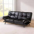 Dyonery Black Faux Leather Sofa Bed with Memory Foam, Adjustable Backrest & Armrests, Multifunctional Small Loveseat Sleeper Sofa