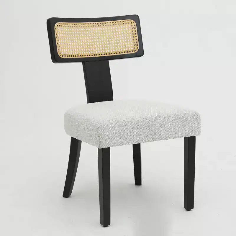 Homy Casa Lot de 2 chaises de salle à manger rembourrées avec dossier en rotin et cadre en bois noir, tissu beige