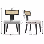 Homy Casa Lot de 2 chaises de salle à manger rembourrées avec dossier en rotin et cadre en bois noir, tissu beige