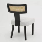 Homy Casa Lot de 2 chaises de salle à manger rembourrées avec dossier en rotin et cadre en bois noir, tissu beige