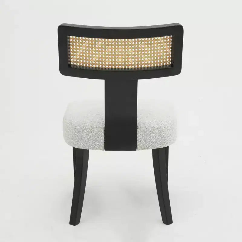 Homy Casa Lot de 2 chaises de salle à manger rembourrées avec dossier en rotin et cadre en bois noir, tissu beige