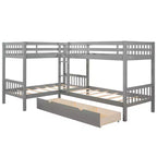 Lit superposé en L avec lit gigogne pour 4 enfants, cadre de lit superposé en bois avec tiroirs