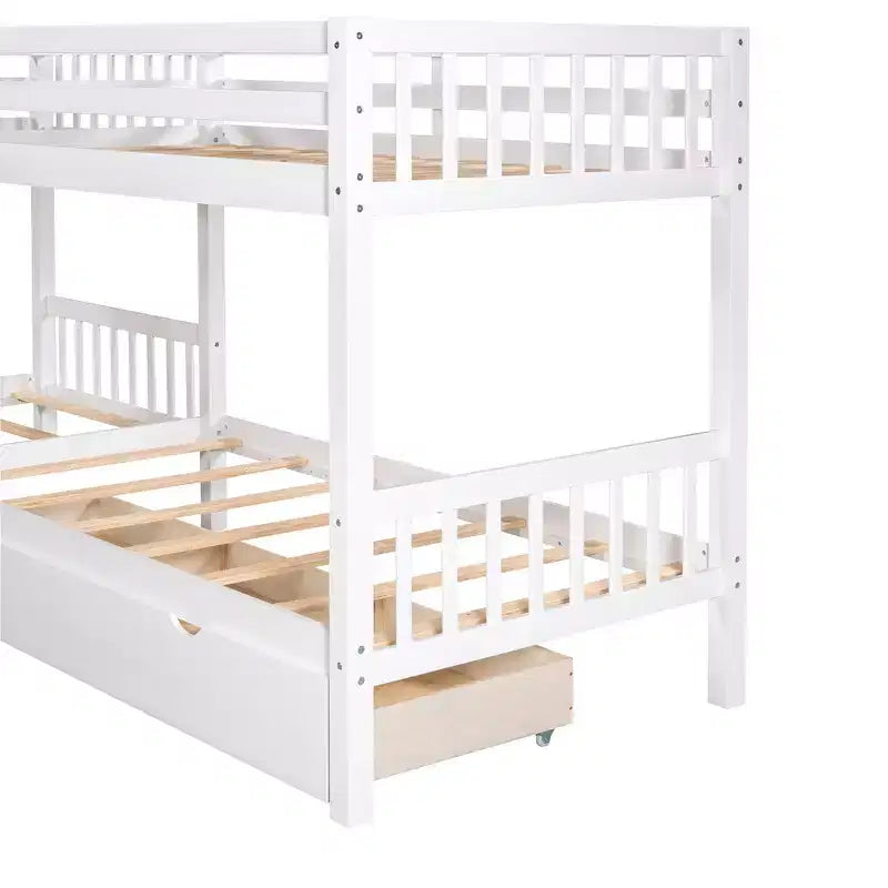 Lit superposé en L avec lit gigogne pour 4 enfants, cadre de lit superposé en bois avec tiroirs