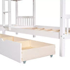 Lit superposé en L avec lit gigogne pour 4 enfants, cadre de lit superposé en bois avec tiroirs