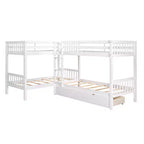 Lit superposé en L avec lit gigogne pour 4 enfants, cadre de lit superposé en bois avec tiroirs