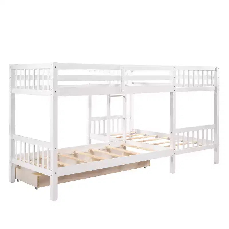 Lit superposé en L avec lit gigogne pour 4 enfants, cadre de lit superposé en bois avec tiroirs
