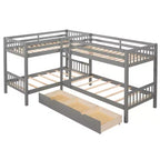 Lit superposé en L avec lit gigogne pour 4 enfants, cadre de lit superposé en bois avec tiroirs