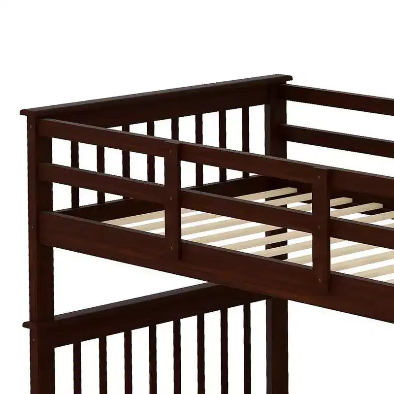 Lit superposé enfant à double escalier avec rangement et garde-corps pour chambre à coucher ou dortoir